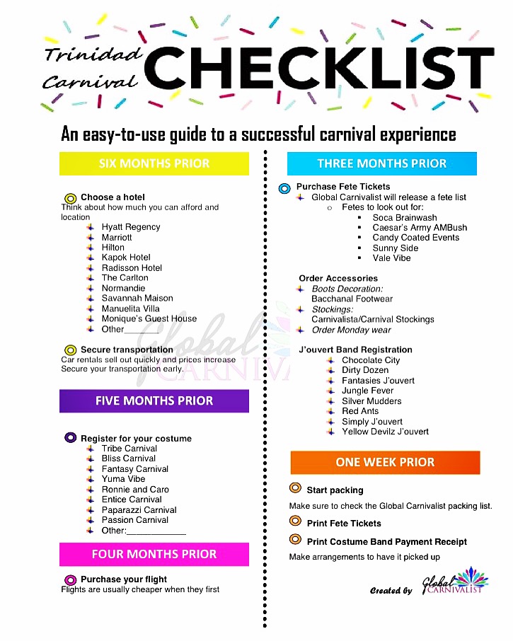 Trinidad Carnival 2017 Checklist